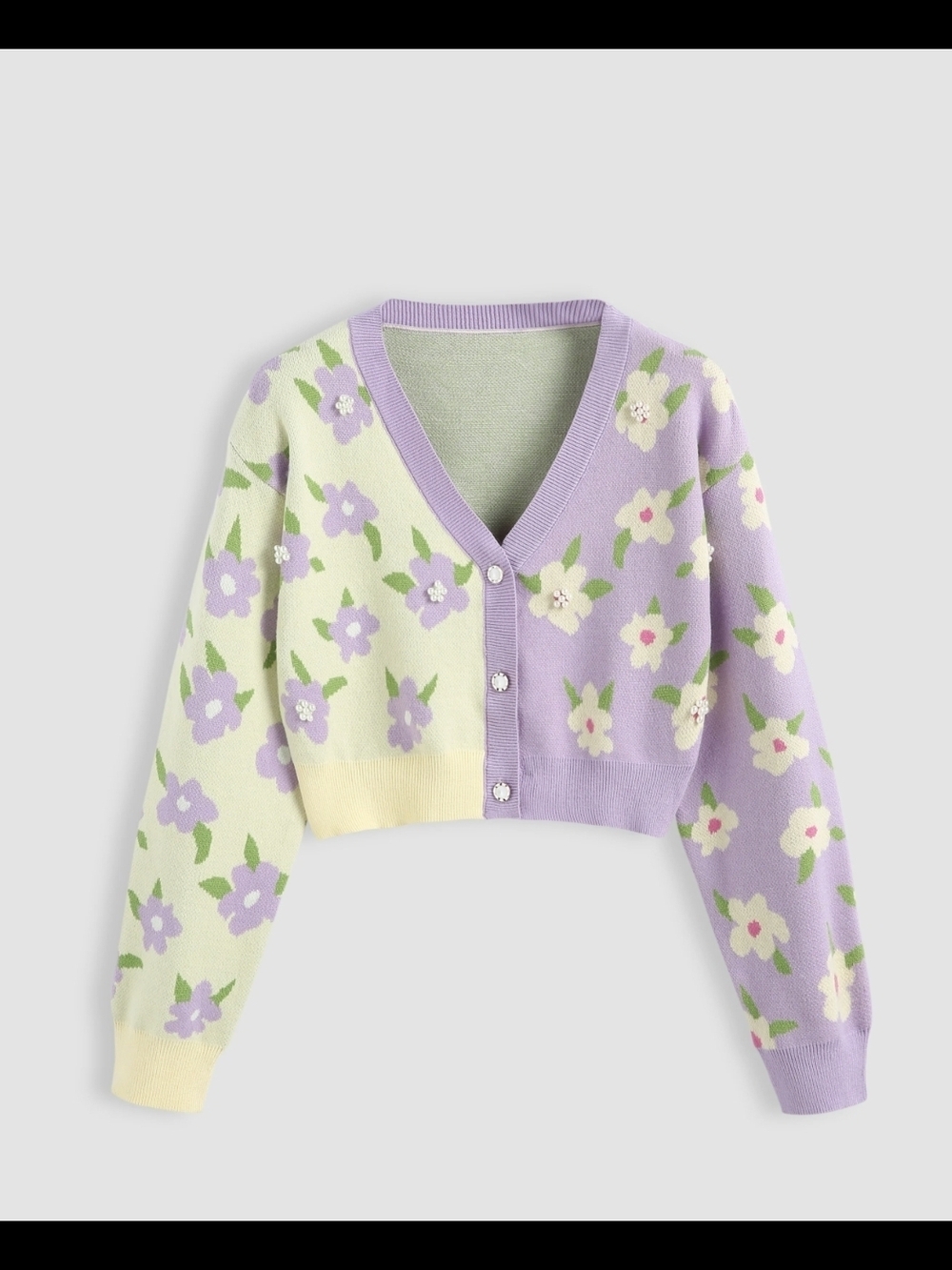 NWT Cider Lavender and Cream Floral Cropped V‑Neck Cardigan Size L